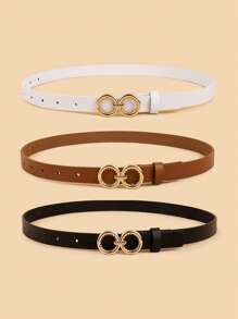 Kids New Fashionable 3-Piece Gears Buckle Waist Belt, High-Quality PU Suitable For Jeans, Dresses And All Seasons