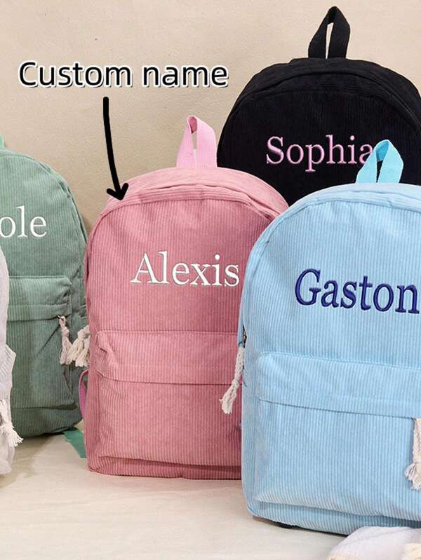 1pc Personalised Gift Custom Embroidered Name Children Backpack, Personalized Embroidered Name School Bag, Children's Back To School Gift, Kindergarten School Bag, School Storage Bag, Stationery Storage Bag Ornamental, Letter Exquisite, Stylish, Baby Fashion, Soft Squishy, Colorful, Cute Kawaii Adorable Unique, Customized Treasurefinds, Baby Gifts, Cute Baby For Children's Day