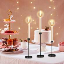 Portavelas, Juego de portavelas de metal para mesa, Portavelas de vela negra para decoración del hogar en el Día de Acción de Gracias y Navidad