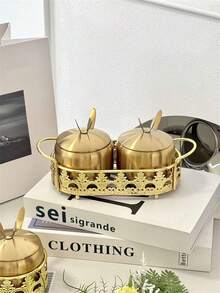 1套304不锈钢调味罐，带金色架子 - 金色不銹鋼調味罐配蕾絲架 - 查看 7