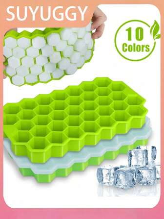 1pc Honeycomb Silicone Ice Cube Tray Hexagon Shaped Ice Cube Maker 37 Grids,Reusable Silicone Molds For Refrigerators,Stackable Silicone Ice Cube Tray With Removable Lid For Making Perfectly Shaped Ice Cubes For Easy Release Of Whiskey And Cocktails,Ice Cream Storage Solutions