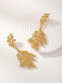 1 对时尚金色金属珊瑚设计大圈耳环，时尚欧美风格跨境珠宝