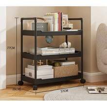 Carrito de cocina con ruedas de tres niveles o carrito utilitario, carrito de almacenamiento multifuncional para sala de estar y cocina, organizador de almacenamiento móvil con ruedas - Negro - Ver 3