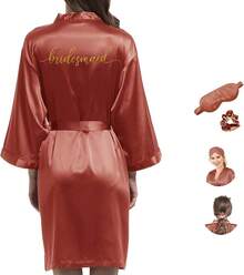 de novia para mujer, de satén para dama de, boda,, batas de novia por la mañana, batas de seda sedosas - champaña pálido-g - Ver 17