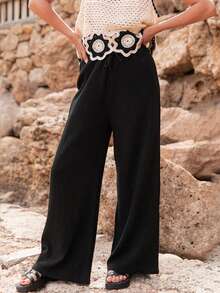 Pantalon évasé à taille élastique de couleur unie, vêtement d'intérieur élégant casual, bureau, campus, quotidien, vacances, nouveau style printemps/été/automne