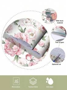 1 Rolo Papel de Parede Adesivo Peônia Rosa, Papel de Parede Estilo Boêmio Retrô, À Prova d'Água, Durável, Papel de Contato Vinil Destacável e Colante, Adesivo com Padrão de Flor Rosa em Bottom Claro, Adesivo de Decoração de Arte para Casa, Adesivo de Arte de Parede