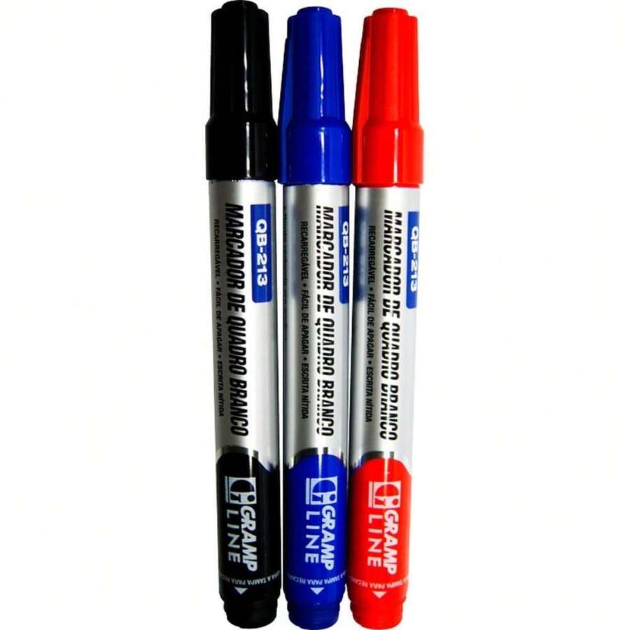 PINCEL MARCADOR PARA QUADRO BRANCO QB-213 RECARREGÁVEL – BLISTER COM 3 CORES - Multicolorido - Visão 1