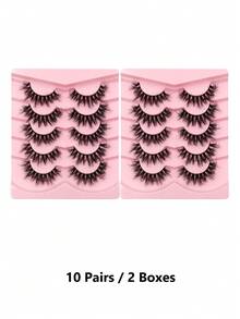 5/10/15/20 对蓬松假睫毛 3D 仿貂皮睫毛 戏剧性浓密睫毛 自然睫毛 适合派对使用、旅行必备