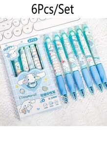 Sanrio 6Pcs My Melody Hello Kitty Kuromi Cinnamoroll Pochacco Gel Blue Pen Cute Cinnamon Dog And Friends Themed Erasable Pens Erasable Ink Stationery(Some Parts May Be Random), School Supplies,Back To School