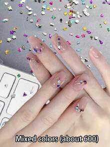 QPRETTY DU 100Pcs/500Pcs/600Pcs/1000Pcs 2-3Mm Mixed Shape Nail Resin Mini Flat Bottom Shape Drill 3D Nail Art Accessories Mixed Color Design Nail Decoration Nail Supplies Nails Nail Charms Nail Gems