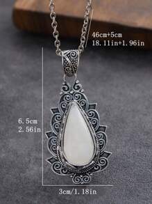 1PC New Fashion Moonstone Teardrop Box Pendant Necklace Stylish Everyday Jewelry Gift