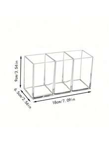 1pc Acrylic Smooth Three Compartment Brush Holder, Office Desktop Cosmetics Storage Box, Transparent Plastic Makeup Brush Holder, Toilet Vanity Storage Rack, Suitable For Brush, Eyebrow Pencil, Cosmetics Storage, Bathroom Storage, Perfume Stand ShelfBedroom Storage, Bedroom Decoration, Travel Essentials, Bathroom Accessories