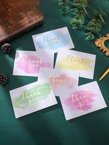 Bộ 6 thiệp chúc mừng cảm ơn - Thiết kế hoa màu nước thanh lịch với điểm nhấn kim tuyến vàng, hoàn hảo để thể hiện lòng biết ơn và sự trân trọng, lý tưởng cho Lễ Tạ ơn, Halloween, Giáng sinh, Tốt nghiệp, v.v., Thiệp chúc mừng - Nhiều màu - Xem 1