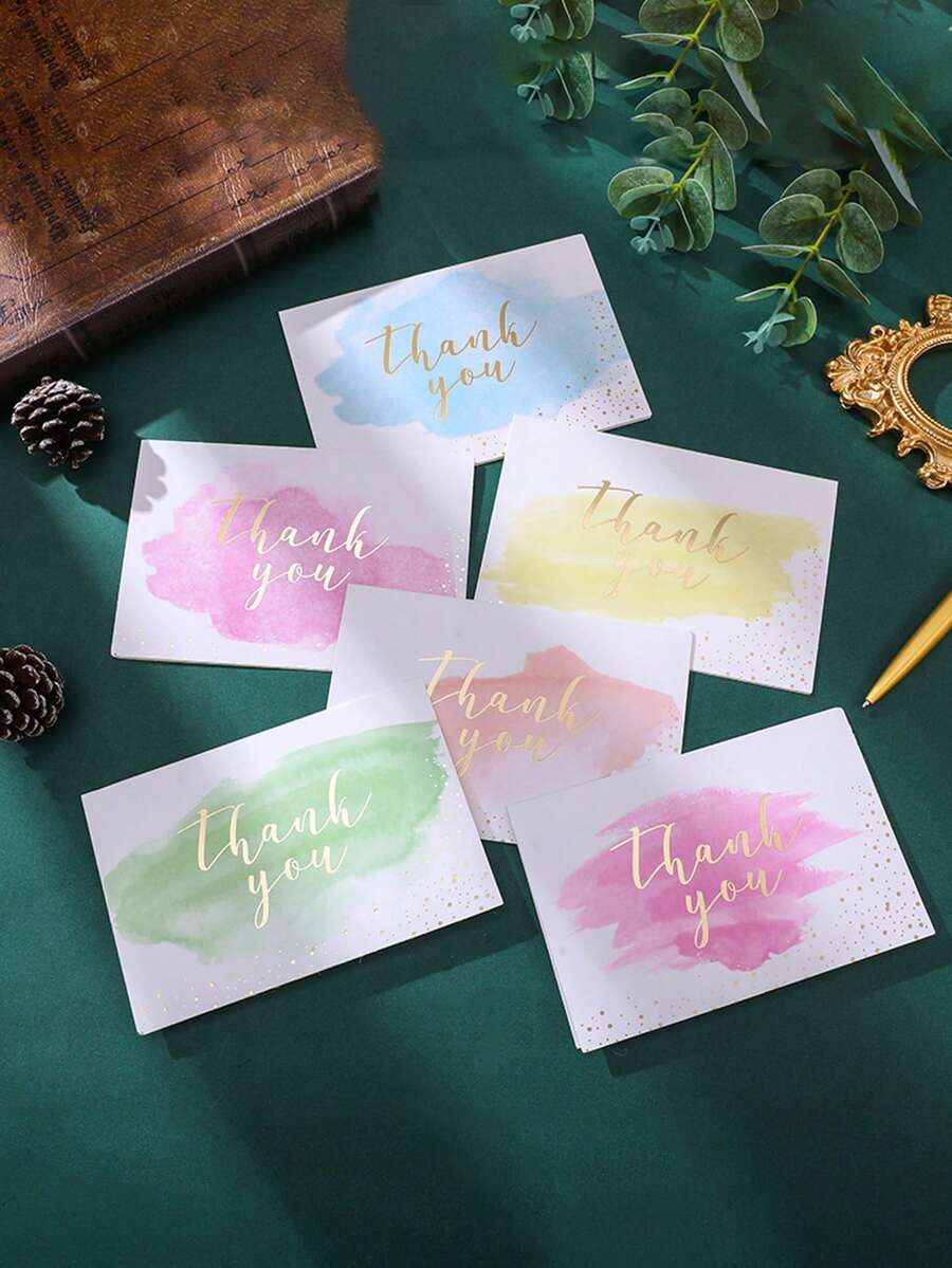 Bộ 6 thiệp chúc mừng cảm ơn - Thiết kế hoa màu nước thanh lịch với điểm nhấn kim tuyến vàng, hoàn hảo để thể hiện lòng biết ơn và sự trân trọng, lý tưởng cho Lễ Tạ ơn, Halloween, Giáng sinh, Tốt nghiệp, v.v., Thiệp chúc mừng - Nhiều màu - Xem 1