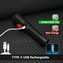 1PC Ultra-Bright LED Flashlight With Digital Display - USB Rechargeable, Extendable Torch For Outdoor Emergency Lighting