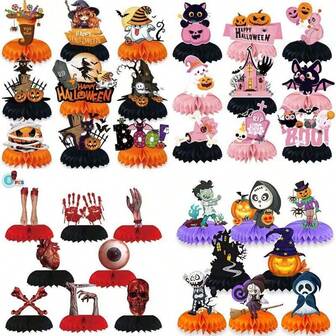 9pcs/8pcs Halloween Honeycomb Table Display Birthday Party Decoration Supplies Party Decoration Desktop Honeycomb Paper Ornament