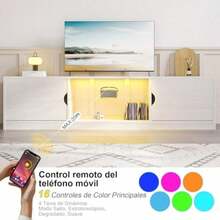 160 CM TV Grande, con Vidrio Templado Luz LED Centro de Entretenimiento para T V, Mesa para de Madera de Alta Gama, Apto para Salón y Dormitorio (Color Gris) - Blanco - Ver 3