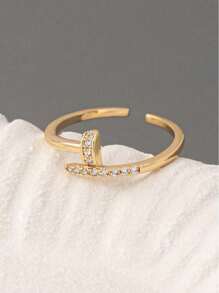 1 pieza Elegante anillo abierto con circonita cúbica, anillo abierto para el dedo de color dorado para mujeres, apto para uso diario, citas, vacaciones, gran regalo para amigos