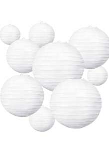 18PCS Mix Sizes White Round Chinese Paper Lanterns Assortment For Wedding Party Festival Decoration And DIY Painting Props