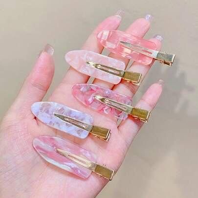 5pcs/Set INS Style Pink Seamless Hair Clips, Women Summer Bangs Clip, Side Duck Clips, Hair Accessories