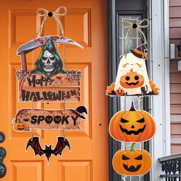 1pc Halloween Hanging Door Sign Decoration Happy Halloween Front Door Hanger For Farmhouse Porch Front Door Decor