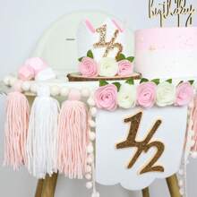 1pc/2pcs Baby 6 Months Birthday Party Decor | Handmade Wooden Bead Tassel Garland | Cute Floral Goose Birthday Hat | 1/2 Year Old Baby Girl Birthday Photo Props | Boho Style Party Decorations