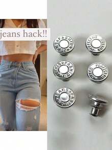 4颗/6颗牛仔裤替换纽扣，免缝腰带牛仔裤纽扣，银色字母腰带纽扣，多功能可拆卸锥形纽扣，牛仔裤和裙子腰围可调节，牛仔裤固定纽扣，免缝可拆卸牛仔裤纽扣替换套装，无需缝制纽扣 - 彩色 - 查看 3