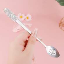 1PC High End Glass Crystal Rhinestone Long Handle Spoon, Coffee Spoon, Long Handle Serving Spoon, Ice Cream Mixing Spoon, Elegant Home Kitchen Utensil Accessory, Thick Design, Perfect For Use In Homes, Hotels, Bars, And Restaurants.,School Supplies