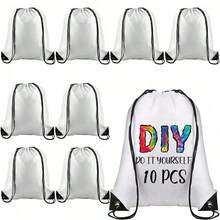 10pcs Blank Sublimation Drawstring Bags Drawstring Backpack Bulk Heat Press Reusable Sublimation Bags, Foldable Storage Bag For Women Men Shopping Gym Travel Sports DIY Craft Operation - as shown - View 2