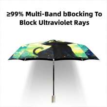 1pc New Cute Van Gogh Cat Folding Umbrella, Dual-Use Sunshade & Rainproof Umbrella, Automatic, UV Protection, Fashionable Black Cat Pattern, Thick Anti-UV Foldable Travel Umbrella For Men & Women, Students