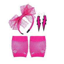 5pcs 80s Neon Color Sexy Short Fishnet Gloves, Earrings, Lace Headband, Retro Costume Accessories For Cosplay, Party, Masquerade Ball Halloween - Multicolor - View 15