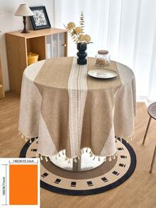 1pc American Farmhouse Style Tablecloth, Coffee Brown Striped Embroidered Tassel Decorative Cloth, Multi-Functional Cover For Coffee Tables, Office Desks, Parties, Weddings, Home Decor, All Season - Coffee Brown - View 17