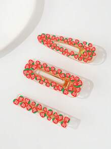 3 Peças Grampos de Cabelo Fofos e Doces com Estampa Alegre de Morango Cartoon, Grampos de Garra, Grampos de Cabelo, Grampos para Cabelo, Presilhas de Cabelo, Barras de Cabelo, Acessórios Escolares