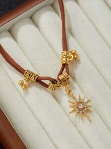 1Pc Fashion Sunflower Shiny Zirconia Pendant Necklace, Y2k Sweet Cool Style Women Stacking Collarbone Chain Necklace, Party Daily Jewellery