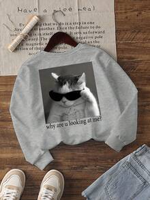 1pc Girls Casual Printed Pullover Crew Neck Sweatshirt, Autumn/Winter Student Young Clothing Long Sleeve Top - The Ultimate Crew Neck Sweatshirt Series Suitable For Every Young Trendsetter