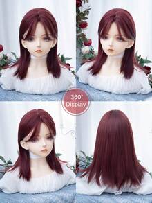 alicegarden 1 Stück hitzeresistente synthetische, gerade Perücke in Rot mit Mittelscheitel und Pony, 20 Zoll lang, aus Fasern hergestellt, geeignet für den täglichen Gebrauch, natürlich und realistisch. (Zubehör nicht enthalten)