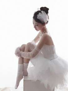 Elegante tocado de 2 piezas con plumas de cisne blanco estilo francés y perlas, un accesorio de cabello delicado y grácil perfecto para actuaciones de ballet y ocasiones nupciales