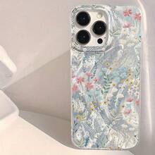 Estuche para teléfono con patrón de 1 pieza Estuche para teléfono móvil con colgante de perlas, película de lente incorporada, funda protectora para teléfono móvil anticaídas y a prueba de golpes con todo incluido, accesorios de estuche para teléfono móvil de moda compatibles 16/15/14/13/12/11 Plus/Pr - Plateado - Ver 5