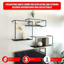 Retro Industrial Black Metal Floating Shelves - Stylish Display Stand For Home And Office Décor, Wall-Mounted Storage Solution For Books, Plants, And Collectibles