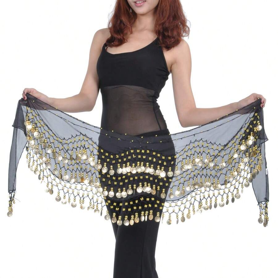 1 pièce Chaîne de taille en pièce de monnaie dorée, chaîne de taille pour débutants en danse du ventre, foulard de hanche brillant et sexy pour la pratique de la danse, convient pour la danse jazz, la danse de rue, le port quotidien, la scène de boîte de nuit, le style de rue, le costume de fête d'été, l'école en automne, l'automne, Halloween