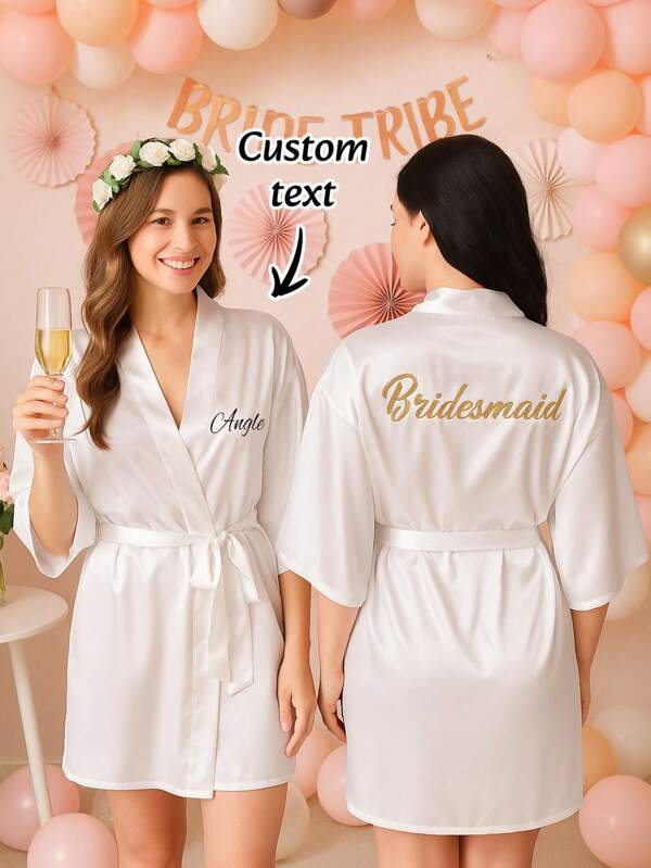 Customizable Name Heat-Pressed Gold-Letter Thin-Style Nightgown, Soft And Portable Back-Of-The-Dress Gold Dress For Bridesmaids, Suitable For Couples As Gifts Or For Travel Necessities.