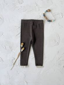 Baby Girl Comfy Lace Trim Chocolate Brown Casual Stripe Elastic Leggings - Chocolate Brown - View 6