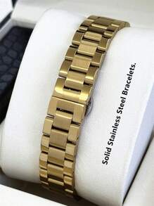 Pablo Raez 1 Stück 18K Gold Schmuck Damen Strandzubehör Uhr Edelstahl Sommer Vintage Uhr Kein Verblassen Silber Hochwertige Damen Uhr Luxus Kleid Uhr IPS Beschichtung Elegant Marken Neu Uhr Prachtvoll Design Quarz Uhr Mode Weißes Zifferblatt Hochwertig Damen Beliebte Quadratische Uhr