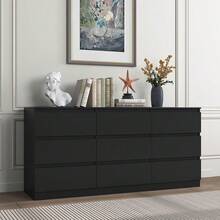 Dresser For Bedroom, 9 Drawer Chest Of Drawers, Long Storage Cabinet, For Living Room, Bedroom, TV Room, Entryway Furniture - 黑色 - 查看 1