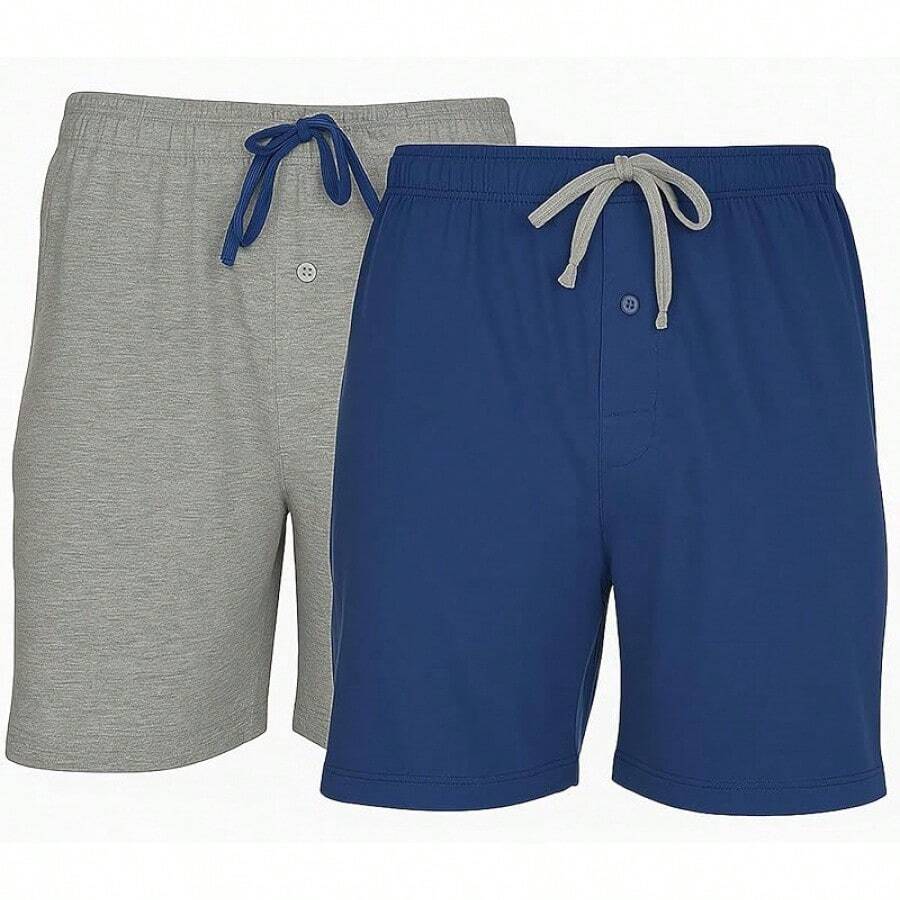 Mens 2 Pack Cotton Sleep Short,5 Inseam, Comfortable And Breathable, Assorted Colors - Blue - View 1