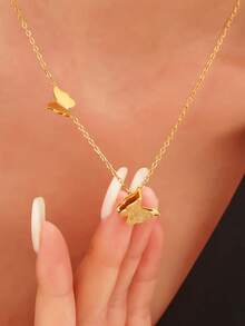 MiDuoDuo 3 Pcs Set 18K Gold Butterfly Necklace, Ring And Stud Earrings, Luxury European Style Titanium Steel Jewelry Set For Women, 3 Colors Available - Rose Gold - View 7