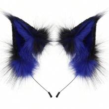 Fox Ear Hair Band For Women Cute Faux Fur Animal Hair Hoop Costume For Halloween Christmas, Party - 藍色 - 查看 1