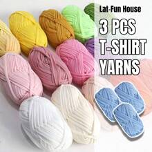 3 Rollen 100g Strickgarn Einfarbig, Häkelstoff für T-Shirt-Garn zum Selbermachen, Strickkunst, Körbe, Taschen, 30m/32 Yards
