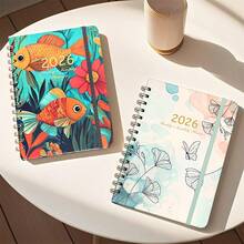 Tagesplaner-Notizbuch für 2026, spiralgebundener Tages- und Wochenplaner mit Goldspule, Aquarelldesign mit Tieren und Blumen, geeignet für Büro und Schule sowie Büroartikel für Geschäftstreffen, | strapazierfähiges Notizbuch | Zeit aufzeichnen