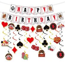 1Set Casino Themed Party Decorations, Banner Poker Playing Cards Backdrop Props, DIY Kit With Ribbons And Pins Party Flag Wedding Decor Birthday Decorations Gifts Graduation